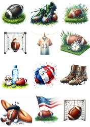Watercolor Rugby Kit Collection | Vibrant 8K Illustrations with American Flag and Sports Gear