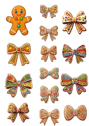 Gingerbread Cookie Collage – Festive Bows & Character A4 JPEG