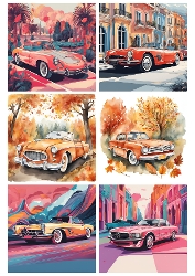 Vintage Car Backgrounds Kit | Set of 6 Square Designs | A4 Printable Sheet