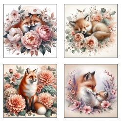 Romantic Floral Fox Quartet – Watercolor Woodland Animal Art Printable