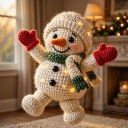 Crochet Snowman Fairy Lights Art