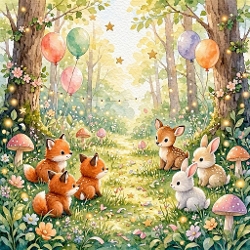 Woodland Animals Forest Balloons Watercolor