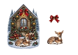 Festive Winter Baby Deer House Decoupage Craft Sheet