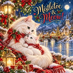 Watercolor Christmas Cat and Kitten Illustration