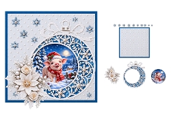 Watercolor Christmas Pig Bauble Ornament 2-Page 3D Decoupage Card Kit A4 Sheet