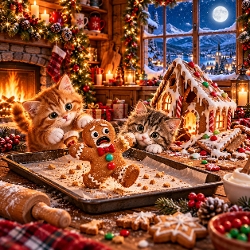 Christmas Kittens & Gingerbread Trouble – Cozy Holiday Baking Card