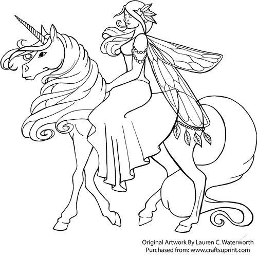 Fairy Riding a Unicorn Digital Stamp