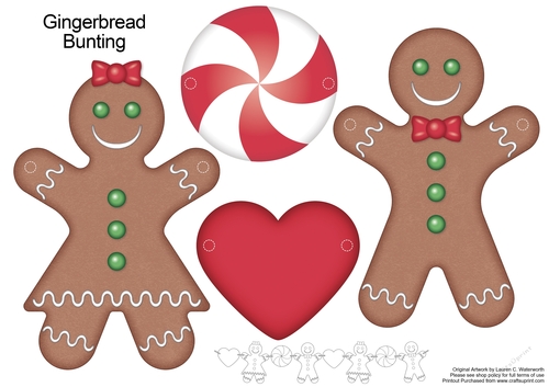 Christmas Gingerbread Bunting in Colour