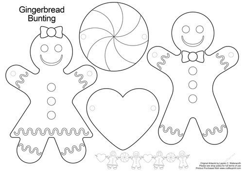 Gingerbread Bunting Line Art