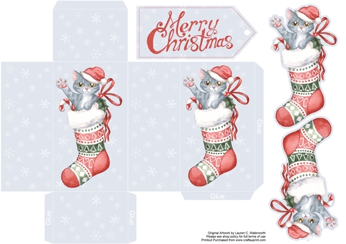 Christmas Grey Kitten in Stocking