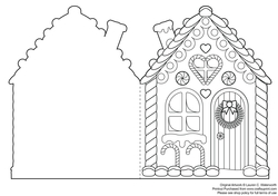 Christmas Gingerbread House Shaped Card - Line Art