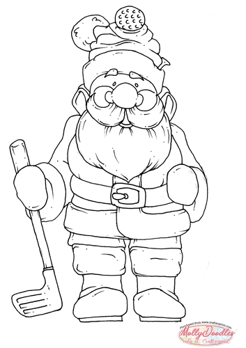 Golfing Santa Doodles Digital Stamp
