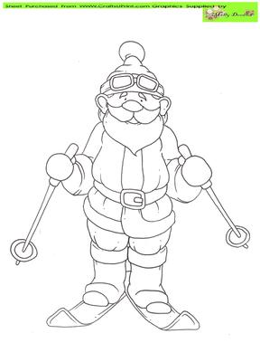 Skiing Santa Doodles Digital Stamp