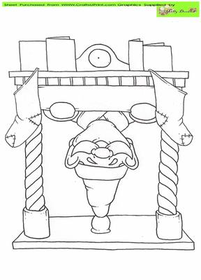 Santa Doodles Down the Chimney Digital Stamp