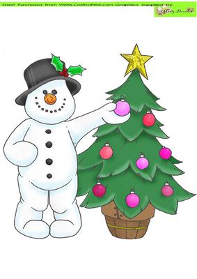 Frosty Doodles Decorating His Tree Large Image
