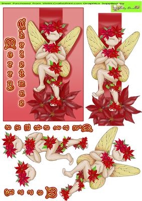 Poinettia Doodles Christmas Fairy Card Front