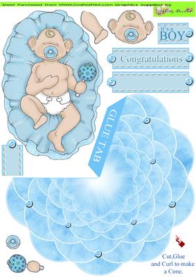 Sleeping Baby Boy Doodles Shaped 3D Card