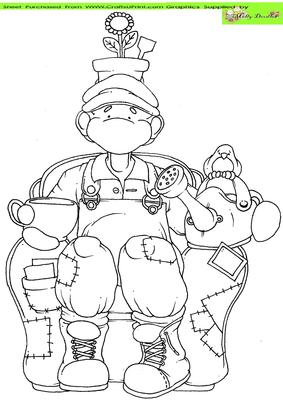 Seated Gardener Doodles Digital Stamp