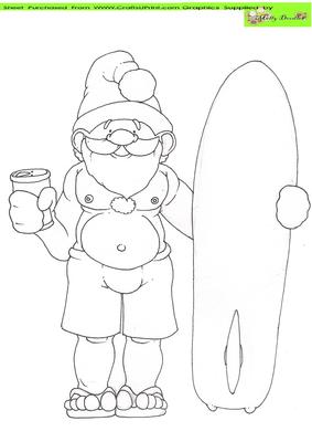 Surfs-up Santa Digital Stamp