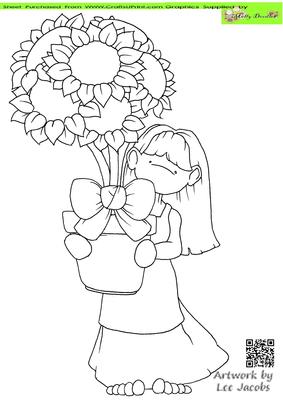 Pot of Sunflower Doodles Digital Stamp