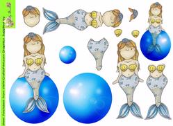 Mermaid Doodles on a Blue Pearl