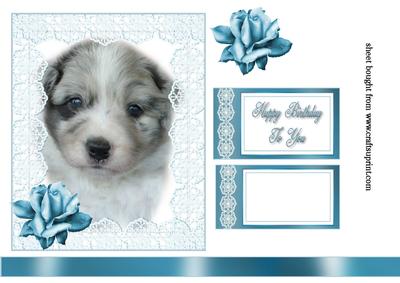Little Puppy in Blue Lacey Frame
