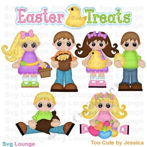 Easter Treats Kids with Chocolate Easter Bunny SVG Cut File