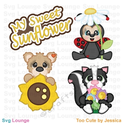 Spring in the Garden My Sweet Sunflower Lady Bug and Bear  SVG Cut File, Spring Has Sprung Cut File