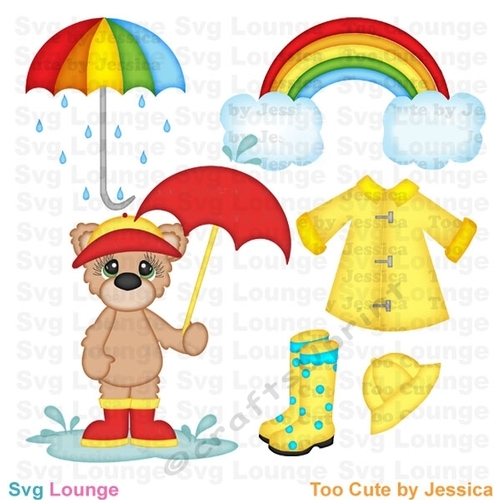 Spring Rainy Day Bear and Rainbow  SVG Cut File, Spring Has Sprung Cut File