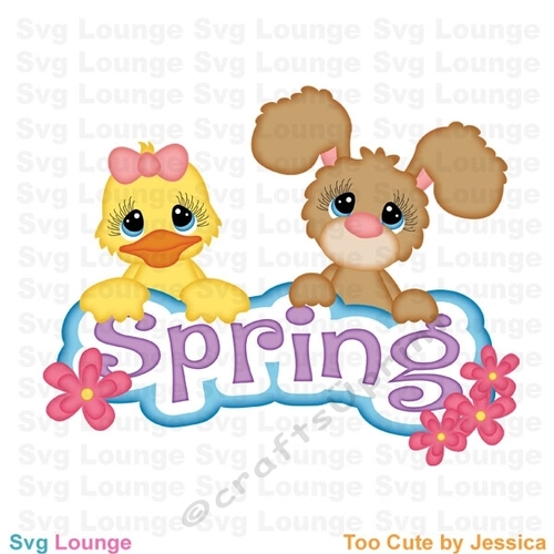 Spring Bunny and Duck Title  SVG Cut File, Spring Has Sprung Flowers Cut File