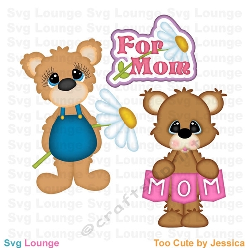 Mothers day Bears and Flowers SVG Cut File Mama Kid I love mom Mother Cut File Scrapbook