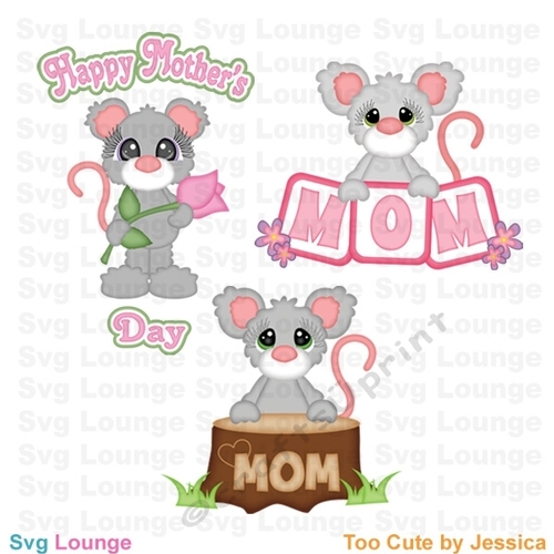 Mothers day Mice and Flowers SVG Cut File Mama Kid I love mom Mother Cut File Scrapbook
