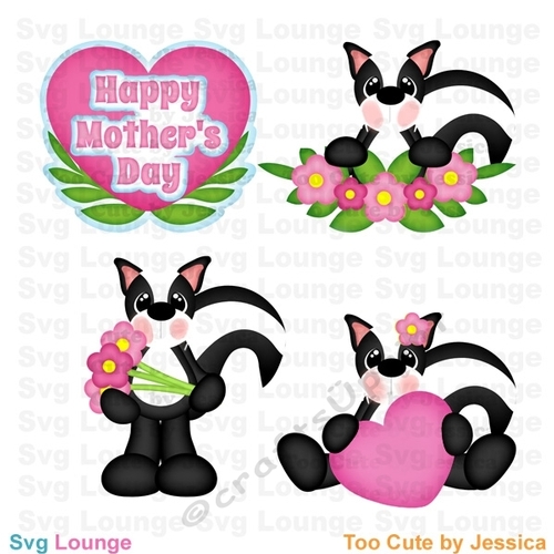 Mothers day Skunks and Flowers SVG Cut File Mama Kid I love mom Mother Cut File Scrapbook