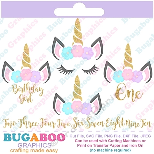 Unicorn head SVG cutting file Birthday Girl Shirt Heat Transfer Iron On Included 