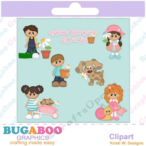 Spring Garden, Friends, Kids, Flowers, Gardening - Instant Download - Commercial Use Digital Clipart Elements Graphics Set