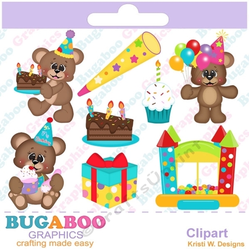 Birthday Bash, Teddy Bear, Birthday Bears - Instant Download - Commercial Use Digital Clipart Elements Graphics Set