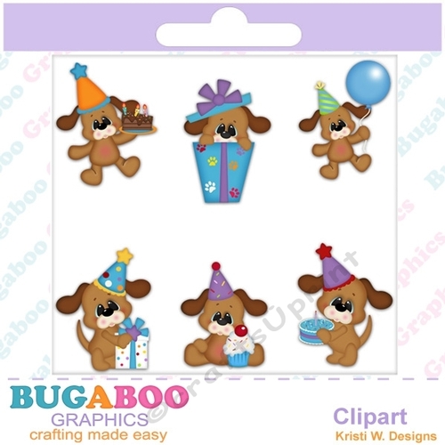 Birthday Puppies, First Birthday - Instant Download - Commercial Use Digital Clipart Elements Set