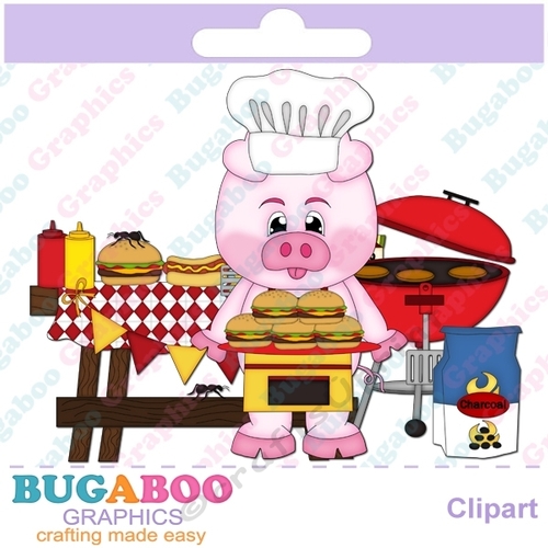 Barbecue Pigs Party clipart hot dog, hamburger, grill, picnic, mustard, ketchup, BBQ supplies apron Picnic Download