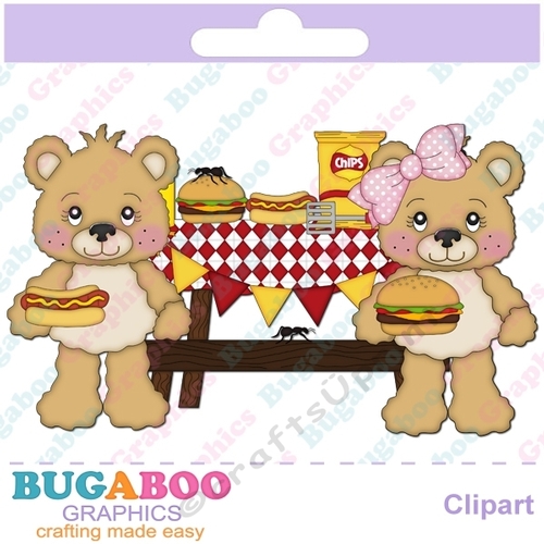 Picnic Bears Summer Beach Clipart - Digital Clip Art