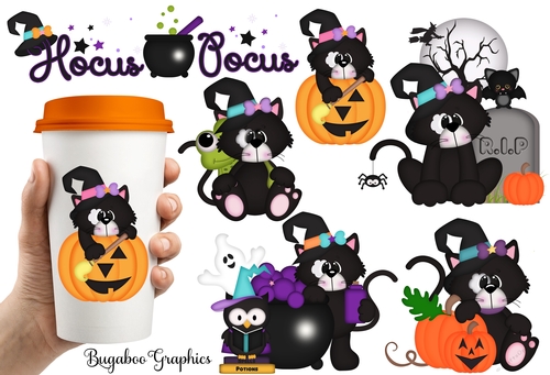 Halloween Clipart, Halloween Graphic,Halloween Party, Halloween Witch, Halloween Cat, Cat Clipart