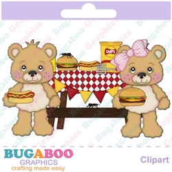Picnic Bears Summer Beach Clipart - Digital Clip Art