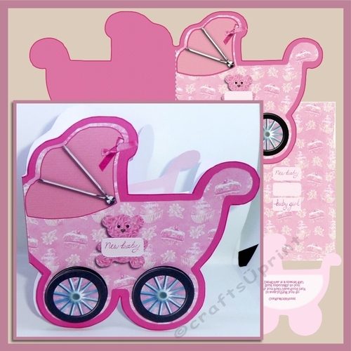 Baby Girl pram shaped card