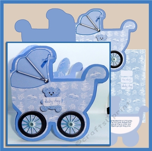 Baby Boy Pram shaped card