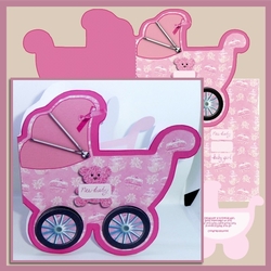 Baby Girl pram shaped card