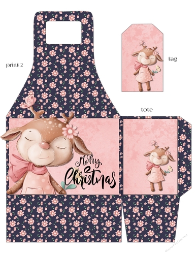 Reindeer Christmas Small tote and tag 