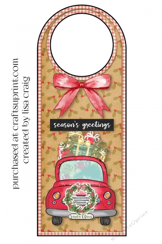 Seasons Greetings Red Truck Door Hanger
