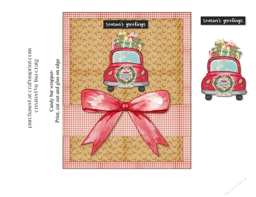 Seasons Greetings Red Truck candy bar wrapper