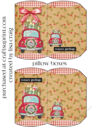 Seasons Greetings Red Truck Pillow Boxes