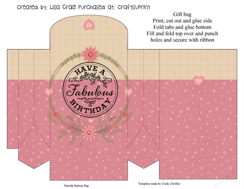 Pink Flowers Birthday Gift Bag