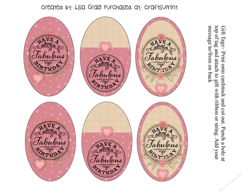 Pink Flowers Birthday Gift Tags